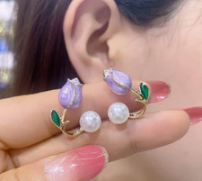 Spring earrings tulip Flower cuff Fashion jewelry NEW Free Ship 0.8 inch