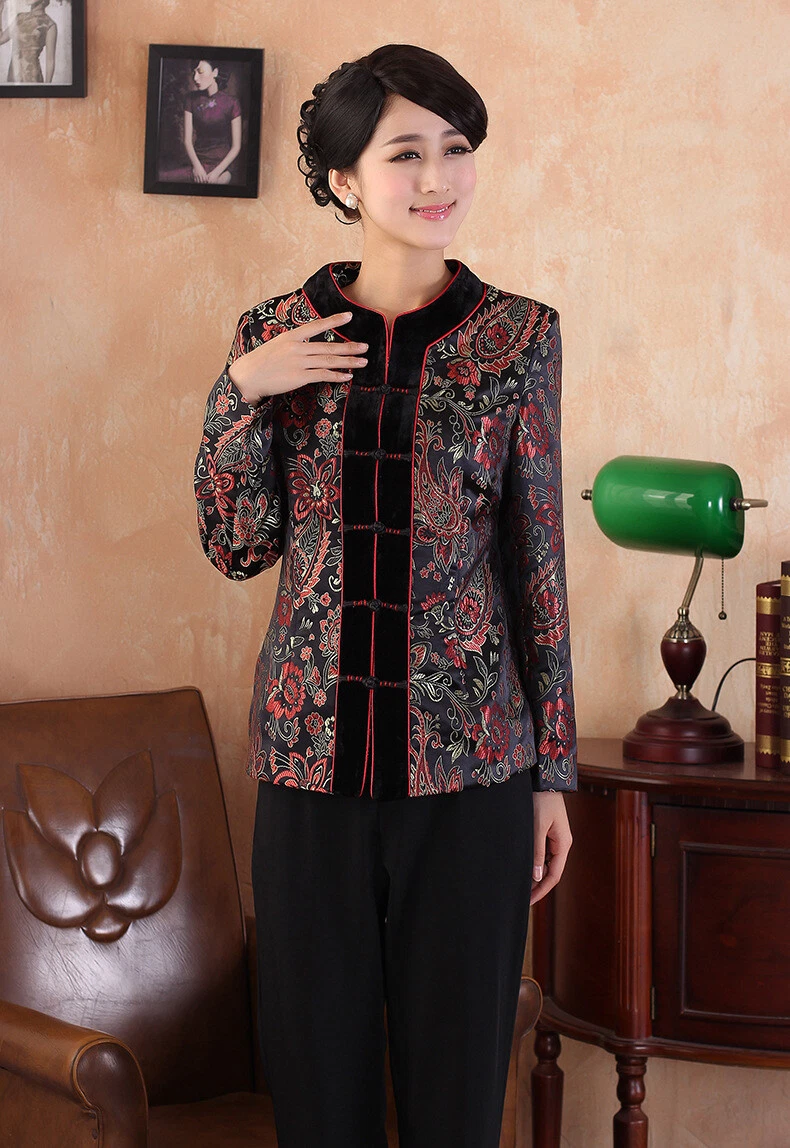 Chinese Traditional Coat Women Silk Satin Jacket Retro Outwear Ethnic Size M-3XL