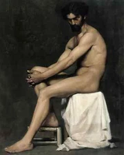 Antique 1800s Seated Male Nude Giclee Canvas Print Vintage Artwork Decor