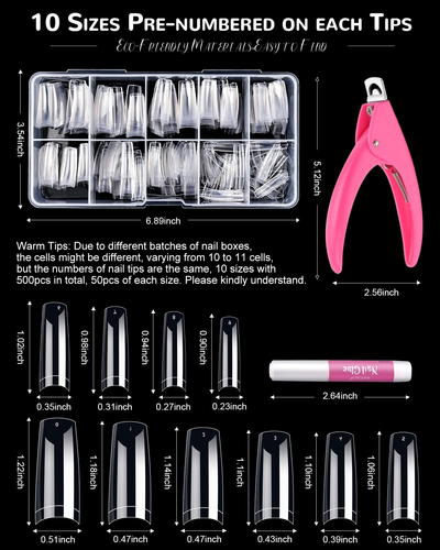 Clear Acrylic Nail Tips, 500 Pcs French Nail Tips Square Half Cover with Glue, C - Picture 2 of 12
