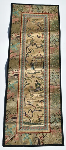 Antique Qing Chinese Silk Embroidery Panel Palace Garden with Certificate