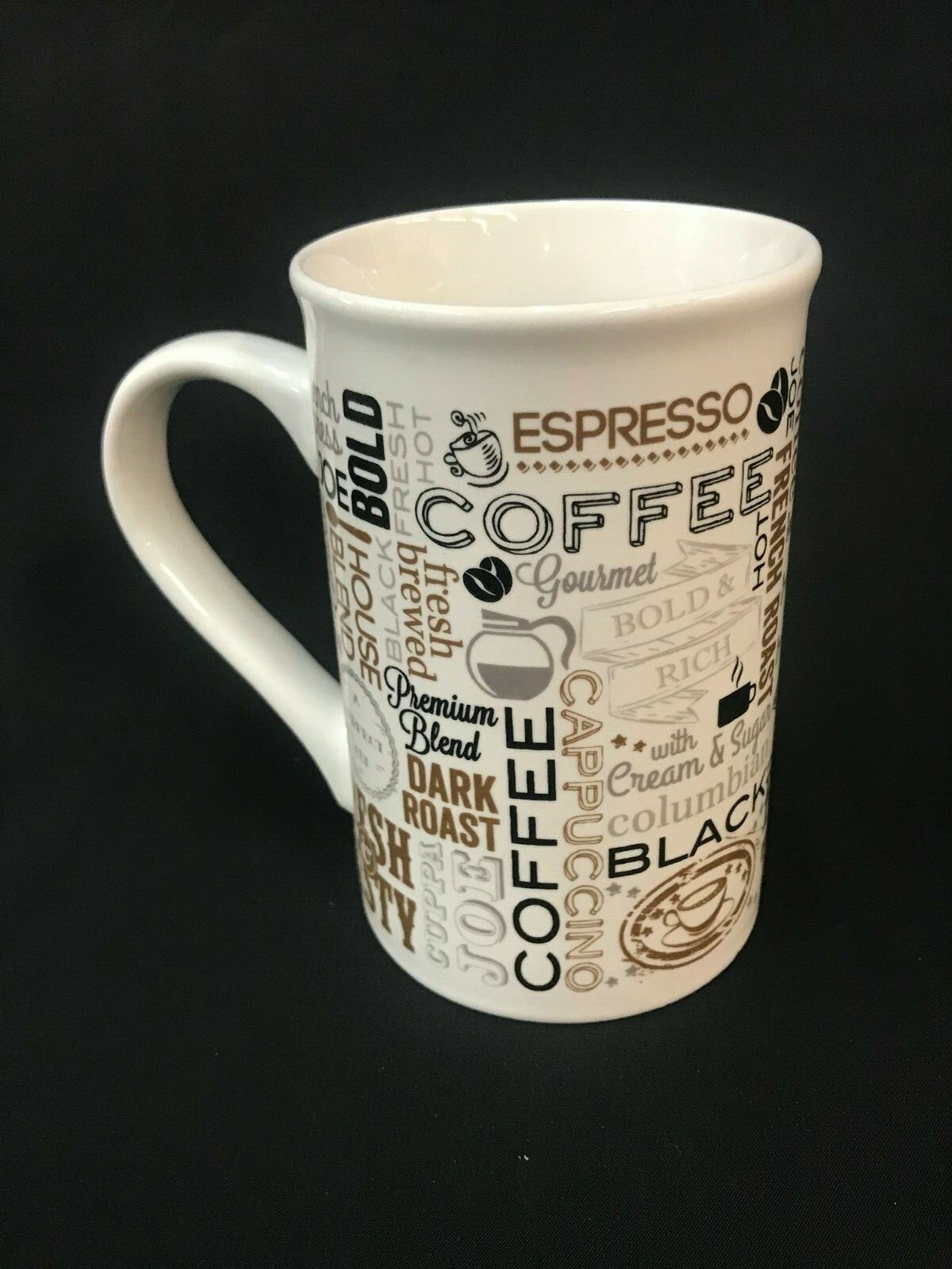 Mug Tall Coffee Theme Words Porcelain Espresso Dark Roast Java