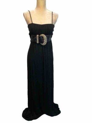 Spaghetti Strap Black Maxi Dress With Stunning Black And Gold Belt. Chick  SzS | eBay