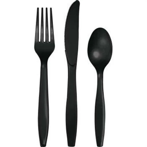 CREATIVE CONVERTING Black Heavy Duty Plastic Cutlery Assort. 24 Pack Tableware Supplies Decoration