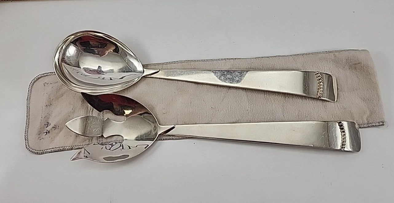 Vintage Three Crowns Silversmiths Salad Serving Set Silverplate Mid Century 12.5
