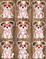 Puppy with Pink Hearts Die Cut Vinyl Stickers Scrapbooking Laptop Waterbottle