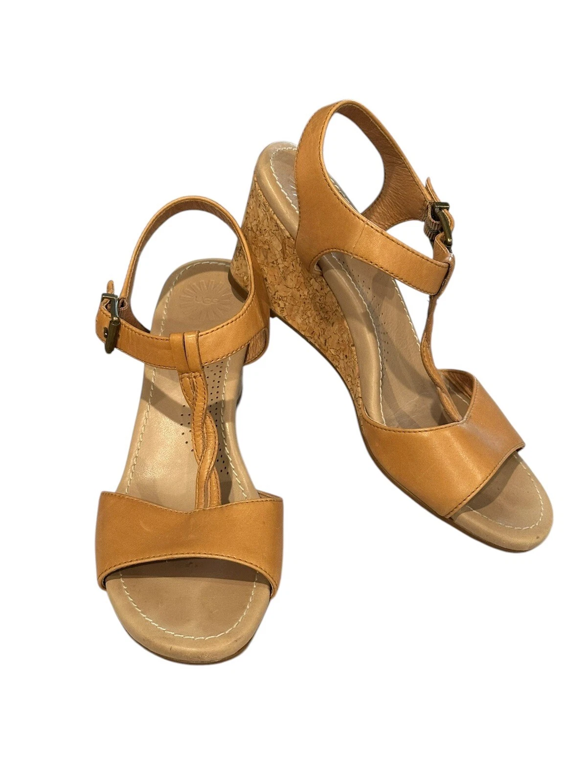 Scarpe UGG donna Arika zeppa in pelle taglia 7 5 marrone slingback