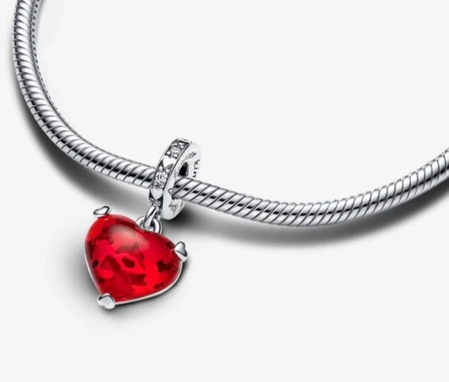 Pandora Disney Micky & Minnie Maus Herz Murano-Glas Charm Küssend 925 Silber - Bild 3 von 3