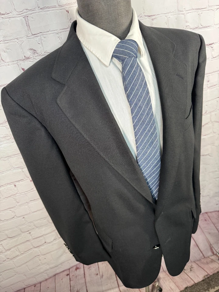 Para Hombres Negro LANA PURA Calce Clásico 2 Botones Traje Deporte Abrigo Blazer Chaqueta TALLA 44L Foto 3 de 4