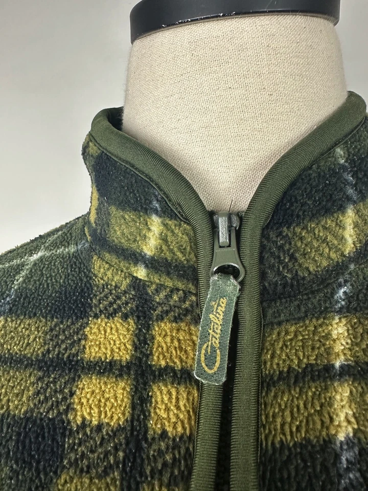 Vintage Fleece Pullover Womens Small 1/4 Zip Olive Green Plaid Mustard 90s - Image 4 of 4