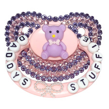 Baby Bear Pacis Adult Pacifier "Daddy's Stuffie" Pink Teddy Bear Adult Paci