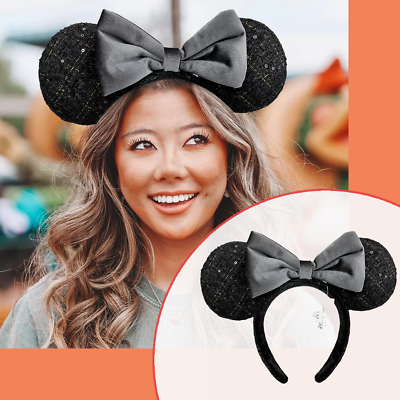 Women\'s Navy Polyester Sequin Bow Mickey Mouse Headband Hair Accessory Mouse Ears Headband with Bow Blue Sequins Glitter for Girls  main image 2