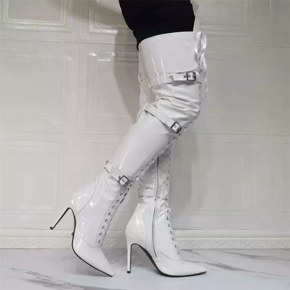 Lace up stiletto thigh high cheap boots