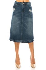 Women's Juniors/Plus Size Calf - Length Stretch Denim Skirt