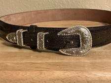 Vintage Ferrini Lizard Skin Western Cowboy Belt In Brown W/ Buckle Size 34 Italy