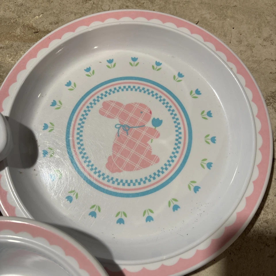 Plato de melamina a cuadros de tulipán rosa sello vintage platos para niños Foto 4 de 4