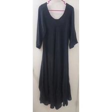 La Bottega di Brunella Black Linen Maxi Dress Smocked Detail Made in Italy L XL