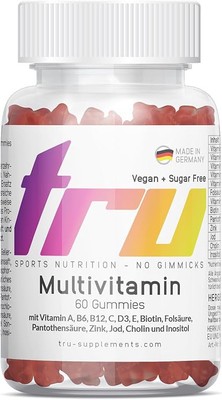 Multivitamin Gummies 60 Stück, Vitamin C, A,D3,E,B9,B5, Jod, Biotin, Zink, Vegan