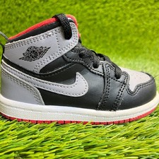 Nike Air Jordan 1 Mid Toddler Size 7C Gray Black Athletic Leather Shoes Sneakers