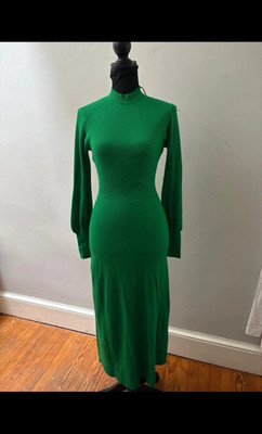 HUGO Green Knit Mock Neck Long Sleeve Cutout Back Midi Sweater Bodycon M