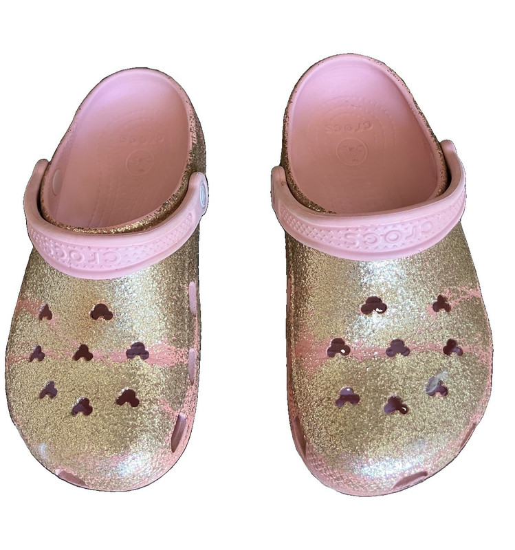 Crocs Classic Clog Unisex Kids Size 7 Pink/Gold Glitter Mickey Mouse Slip On