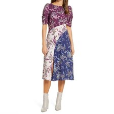 Eliza J Paisley Color Block Purple & Blue Midi Dress Size 6