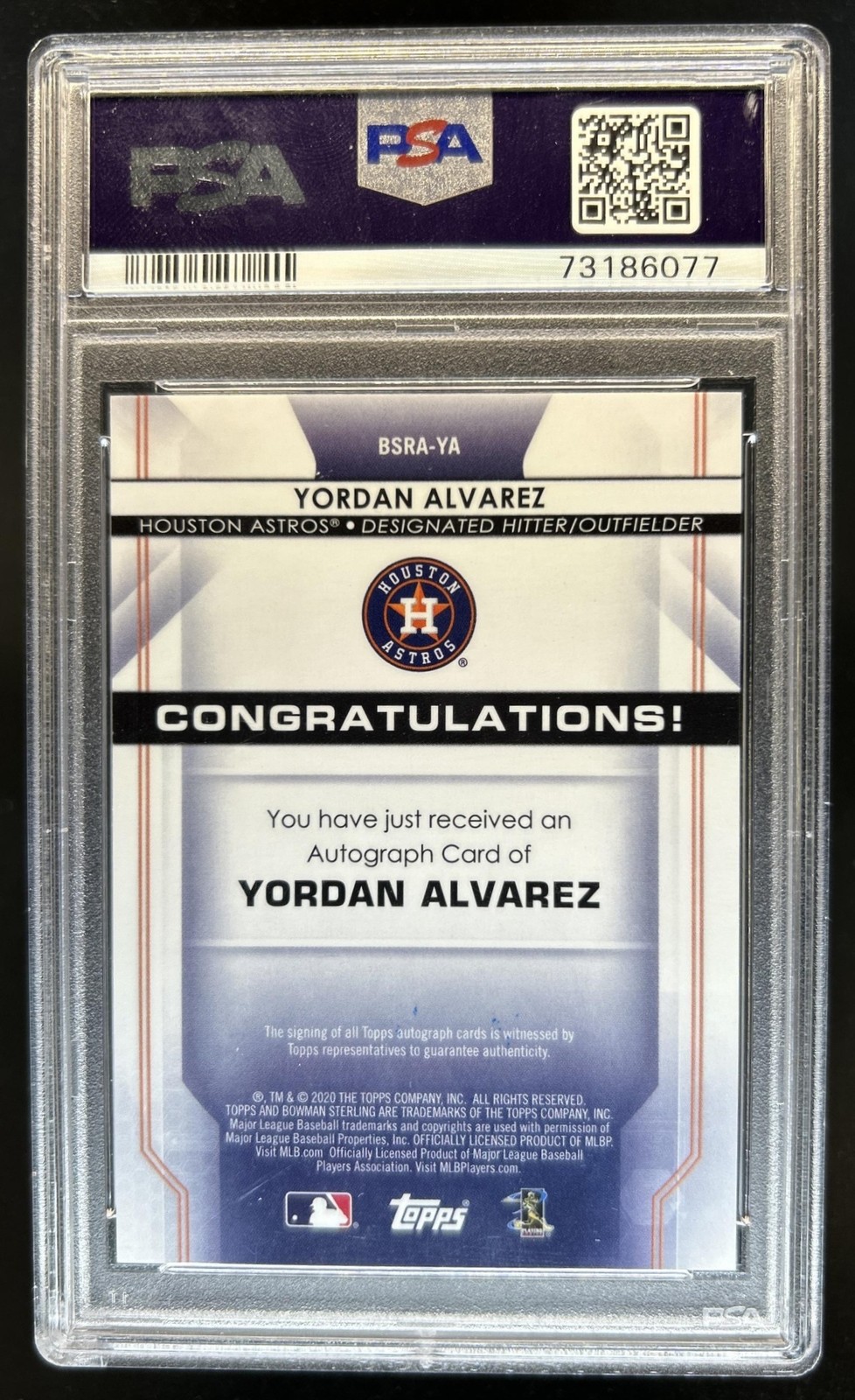 2020 Bowman Sterling Yordan Alvarez Rookie Auto Wave RC #/125 Astros PSA 10 view 2