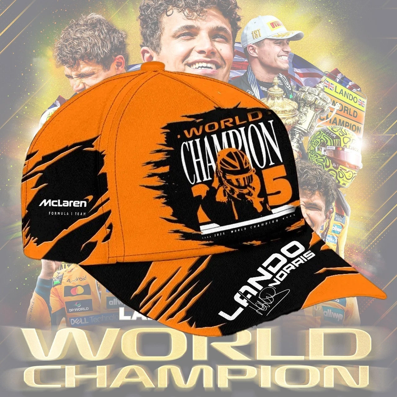 Lando Norris #4 2025 World Champions AOP Baseball Cap Gift