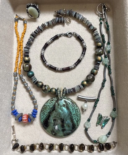 Vintage Asian Inspired Artisan Costume Jewelry Junk Drawer Estate Lot BOHO