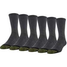 Gold Toe Large Grey Black Work Socks 6 Pair Crew Cotton AquaFX Technology