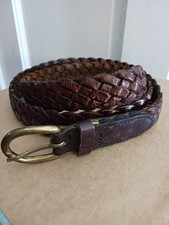 Vintage Brass Buckle Leather Braided Belt Men/women 42in Long Made In USA