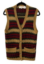 Eclectic Grandpa VTG Retro 80s 90s Men  s DKGold Button up Sweater Vest