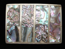 QG17169 VINTAGE 1970s  ABALONE SHELL  SOUTHWESTERN DESIGN ART BELT BUCKLE