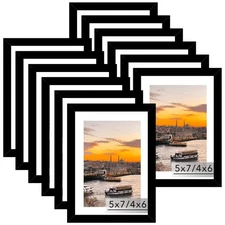 12 Packs 5x7 Picture Frames Bulk, Display 4x6 with Mat or 5x7 Without Mat, Bl...