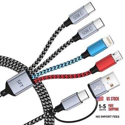 4 in 2 Multi Charging Cable, [Dual Type-C Port][T] USB A/C 5F 1 Red&Black