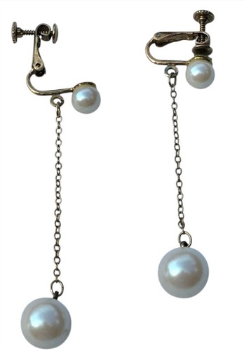 Vintage Kunstperlen Ohrringe goldfarben Schraubverschluss Schmuck 3"L - Bild 1 von 5