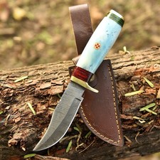 Custom Handmade Damascus Steel HUNTING Skinning Knife Survival Camel bone handle