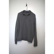 Polo Ralph Lauren Mens Grey Quarter Zip Pullover Sweater Large L Heathered Pony
