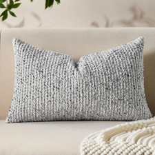 Decorative Lumbar Pillow Cover 12x20 Blue Striped Soft Wool Lumbar Throw Pill...