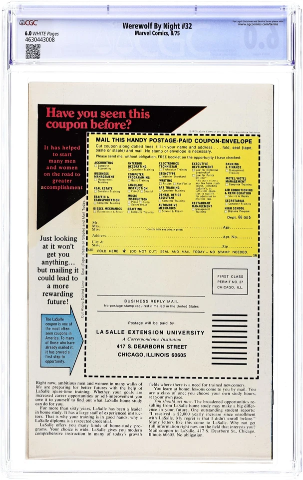 Werewolf by Night #32 CGC 6.0 1975 4630443008 1st app. Moon Knight - Image 2 of 2