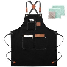 Chef Apron for Women Men with Large Pockets, Cotton Canvas Cross Back Waterpr...