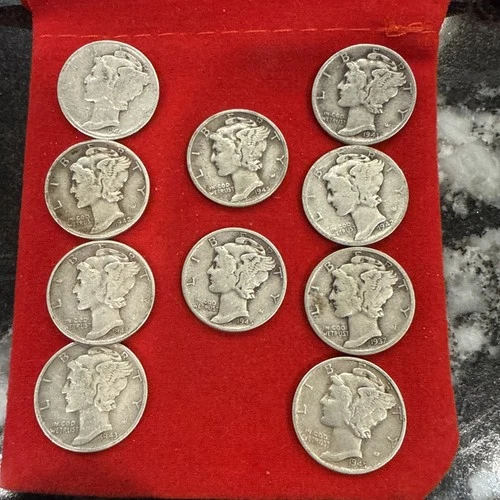 Mercury Dimes 10c 10 90% Silver $1 Face 1919- 1945  Silver Coins Ag