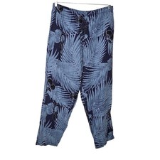 Jams World Blue Floral Palm Print Pull-on Drawstring Pants Women's Large
