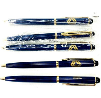 Credit Union Bank Pens NEW Set of 5 Advertising CO-OP Shared Branching Blue Gold