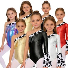 Kids Girls Jumpsuit Fringed Leotard Birthday Bodysuit Metallic Patchwork Party