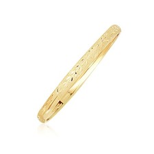 10k Yellow Gold Dome Childrens Diamond Cut Florentine Bangle 4.00 mm 