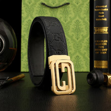 Gucci Black Leather GG Embossed Belt Gold Buckle Men’s