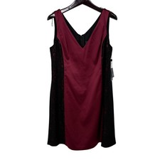 Adrianna Papell Burgundy Satin Black Lace V-Neck Cocktail Dress Plus Size 16 NWT