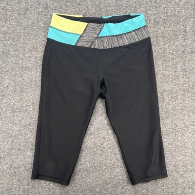 RBX Live Life Active Womens Black Capri Leggings Neon Colorblock CR6077 Size L