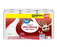 Great Value Ultra Strong 2-Ply Toilet Paper, 12 Mega Rolls, Compare to Charmin
